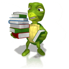Turtle Holding Books Education PowerPoint Animation layout preview.