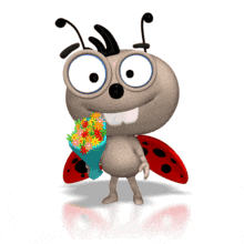 Love Bug Holding Flowers Smile PowerPoint Animation layout preview.