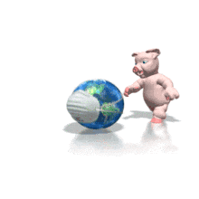 Pig Chasing World With Mask PowerPoint Animation layout preview.