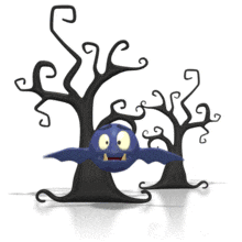 Bat Hovering By Scary Tree PowerPoint Animation layout preview.
