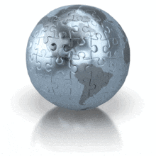 Blue Puzzle Globe Americas PowerPoint Animation layout preview.