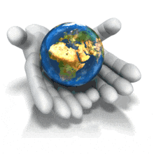 Hands Cradling the World PowerPoint Animation layout preview.