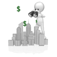 Stick Figure Searching Financial Trends PowerPoint Animation layout preview.