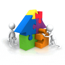 Puzzled House Workers PowerPoint Animation layout preview.