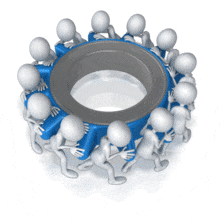Animated Stick Figure Team Turning Gear PowerPoint Animation layout preview.