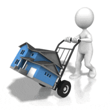 Stick Figure House Moving PowerPoint Animation layout preview.