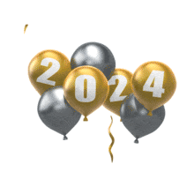 2024 Year Silver and Gold Balloons PowerPoint Animation layout preview.