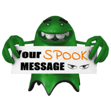 Cute Ghost Holding Sign PowerPoint Animation layout preview.