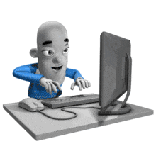 Biz Man Working Hard At Computer PowerPoint Animation layout preview.