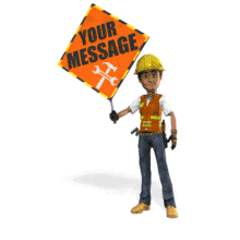 Construction Worker Holding Sign PowerPoint Animation layout preview.