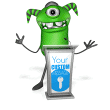 Monster Behind Podium PowerPoint Animation layout preview.