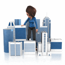 Business Woman Looking At Buildings PowerPoint Animation layout preview.