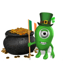 St Patrick Character Flag Gold Pot PowerPoint Animation layout preview.
