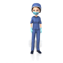 Woman Scrubs Mask Presenter Gestures PowerPoint Animation layout preview.