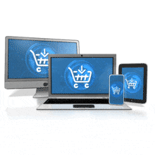 Devices With Shopping Cart PowerPoint Animation layout preview.