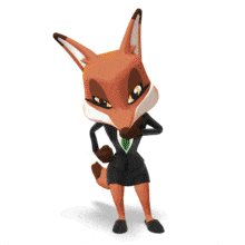 Business Fox Female Emote Thinking PowerPoint Animation layout preview.