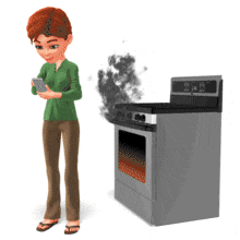 Woman Ignore Burning Oven PowerPoint Animation layout preview.
