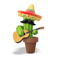 Cinco De Mayo Cactus Playing Guitar PowerPoint Animation layout preview.