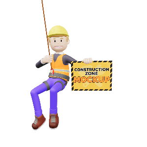 3D Construction Man Harness and Sign - Customizable Mockup PowerPoint Animation layout preview.