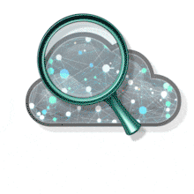Data Analysis - Magnifying Glass Searching Cloud Network PowerPoint Animation layout preview.