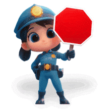 Police Girl Holding Stop Sign PowerPoint Animation layout preview.