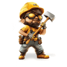 Animated Construction Worker with Hammer for Presentations PowerPoint Animation layout preview.
