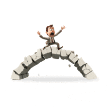Businessman Jumping on Crumbling Bridge PowerPoint Animation layout preview.