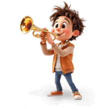 Trumpet Boy Animated Clipart for Music Presentations PowerPoint Animation layout preview.