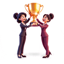 Animated Businesswomen Celebrating with Trophy PowerPoint Animation layout preview.