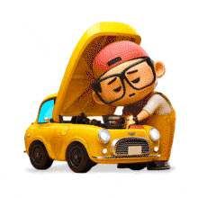 Cartoon Mechanic Banging on Engine PowerPoint Animation layout preview.