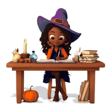 Young Witch Studying PowerPoint Animation layout preview.