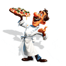 Cheerful Pizza Chef Presenting Fresh Pizza PowerPoint Animation layout preview.