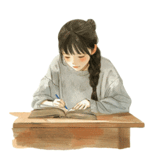An  of a Girl Writing at a Desk PowerPoint Animation layout preview.