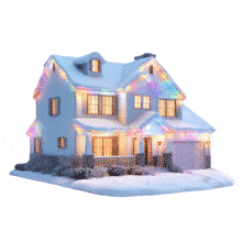 An Animated Festive Christmas Lights House PowerPoint Animation layout preview.