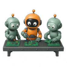 An  of Robots Assembling Circuts PowerPoint Animation layout preview.