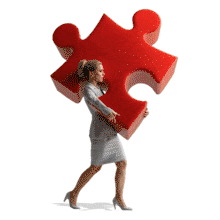 Woman Holding Puzzle Piece PowerPoint Animation layout preview.