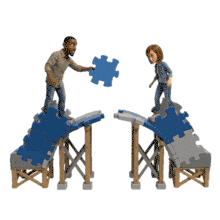 Animated Puzzle Bridge Team PowerPoint Animation layout preview.