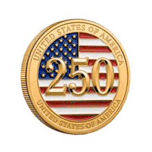 Animated old 250 USA Coin Spinning PowerPoint Animation layout preview.