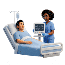 Animated Hospital Nurse and Patient Interaction PowerPoint Animation layout preview.