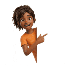 3D Character  of a Youth Gril Pointing Around a Corner for Engaging Presentations PowerPoint Animation layout preview.