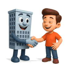 Animated Building Handshake for Presentations PowerPoint Animation layout preview.