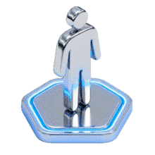 Animated Metallic Male Figure on Glowing Hexagon PowerPoint Animation layout preview.