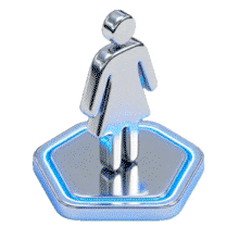 Animated Metallic Female Figure on Glowing Hexagon PowerPoint Animation layout preview.