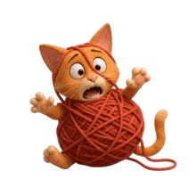 3D Cat Entangled in Yarn Loop Problem-Solving PowerPoint Animation layout preview.