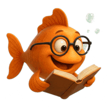 3D Fish Reading Book Loop Educational PowerPoint Animation layout preview.