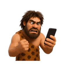 3D Caveman Frustrated with Smartphone Technology PowerPoint Animation layout preview.