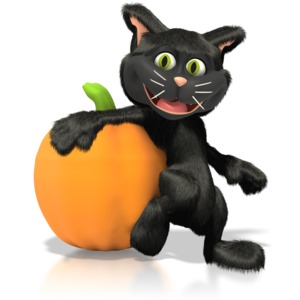 Cat Leaning On Pumpkin PowerPoint clipart graphic preview.