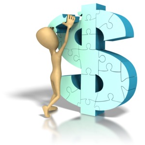 Stick Figure Money Symbol Lift Puzzle Pi PowerPoint clipart graphic preview.