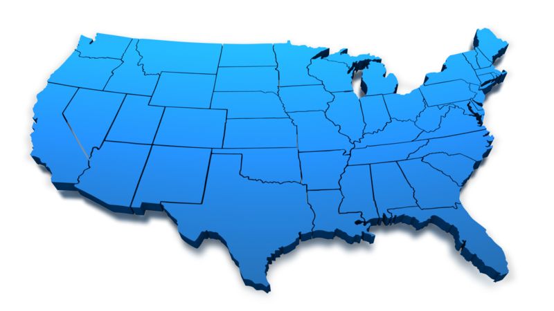 High-resolution clipart illustration of United States Blue Map Outline, designed for global supply chain logistics, international market analysis, and regional business expansion tracking.