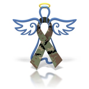 Angel Outline Army Camo Ribbon PowerPoint clipart graphic preview.